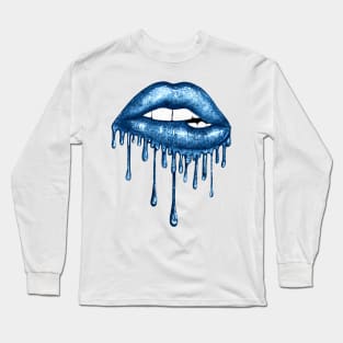 Dripping Blue Lips Long Sleeve T-Shirt